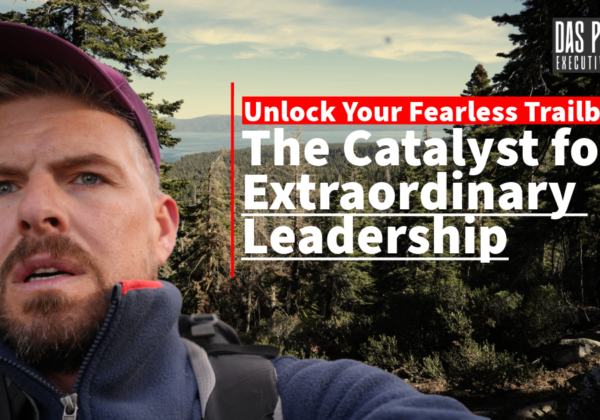 A photo of Sascha Schneider, an executive coach at Das Potenzial, hiking in the mountains. This image is used to illustrate an article about the importance of influence-based leadership. The article is titled "Unlock Your Fearless Trailblazer: The Catalyst for Extraordinary Leadership".